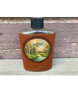 VINTAGE CLARKSVILLE TENNESSEE GLASS LEATHER COVERED FLASK SOUVENIR - £23.42 GBP