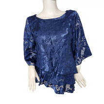 Alex Evenings Women&#39;s Floral Printed Tiered 3/4 Sleeve Blouse Blue Size Medum - £32.90 GBP