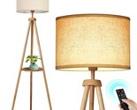 Wood Tripod Floor Lamp With Shelves, Mid Century Floor Lamp With Remote ... - $142.99