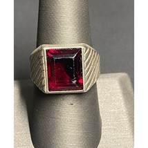 MEN&#39;S  925 STERLING AND RED GEM SIGNET RING SIZE 8.5 SKY - $47.62