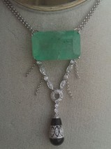 New Huge Estate 37ct Colombian Emerald .5ct Diamond 18k white gold onyx necklace - £15,690.83 GBP