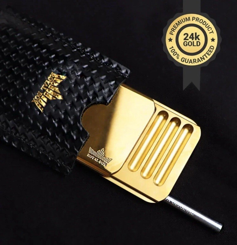 8 Slot Royal Box 24K Gold Plated Luxury Snuff Box w/ Built In 3” Metal Straw Item image 5
