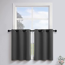 30 Inch Length Dark Gray Thermal Insulating Small Tier Curtains For Kitchen - £30.44 GBP