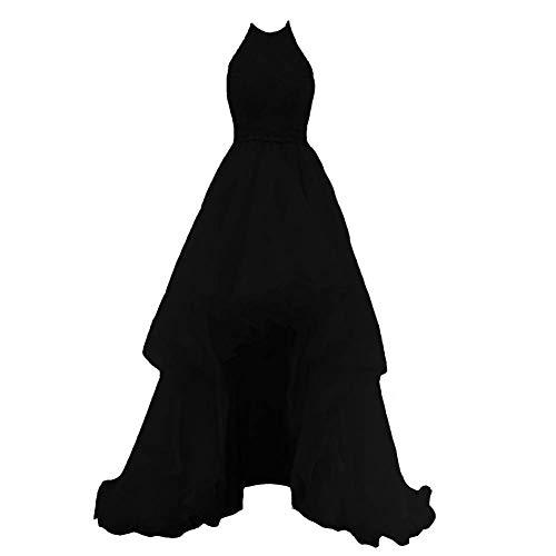 Plus Size Beaded Halter High Low Organza Formal Homecoming Prom Dress Black 18W