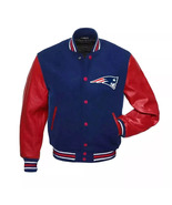 New Blue Wool Red Genuine Leather Sleeve Varsity Jacket - $2,390.89 MXN+