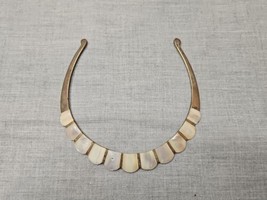 Vintage Bronze Tone Mother of Pearl Metal Choker Necklace, 4.75&#39;&#39; Across - £18.90 GBP