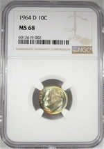 1964-D Top Pop Silver Roosevelt Dime NGC MS68 Toned Coin AJ168 - £4,174.20 GBP