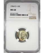 1964-D Top Pop Silver Roosevelt Dime NGC MS68 Toned Coin AJ168 - £4,216.26 GBP