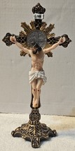 JESUS ON CROSS CROWN OF THORNS GOD RELIGION RELIGIOUS FIGURINE STATUE - £22.08 GBP