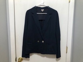 J Jill Stretch Womens Blazer Navy Blue Double Breasted Raw Edge Size Large - £17.89 GBP
