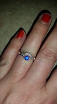 Blue &amp; Clear Rhinestone Sparkly Cocktail Goldtone Fashion Ring Size 8  - £10.35 GBP
