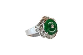 Fine Size 7.25 Round Imperial Jade Ring with 0.615ct Diamonds 18K Gold Band - £2,175.27 GBP