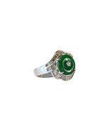 Fine Size 7.25 Round Imperial Jade Ring with 0.615ct Diamonds 18K Gold Band - $2,771.99