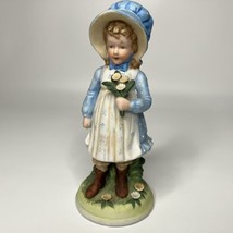 Holly Hobbie Porcelain Figurine HHF-2 Blue Dress Holding Flowers 8 in 1977 - £15.70 GBP