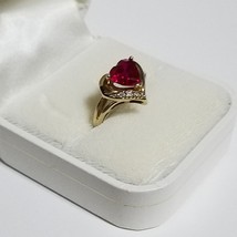 10k Yellow Gold Lab Created Ruby Ring ~ July Birthstone ~ Size 6 - £164.36 GBP