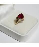 10k Yellow Gold Lab Created Ruby Ring ~ July Birthstone ~ Size 6 - £163.82 GBP