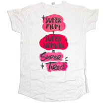 Super Mom Super Woman Super Tired Night Sleep Shirt Cotton White - £26.47 GBP