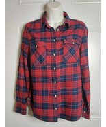 Lee Jeans Flannel Plaid Embroidered Back Graphics Button-down Shirt Top ... - $9.50