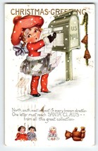 Christmas Postcard Girl Mailing Letters To Santa Claus US Mail Box Whitney 1921 - $15.20