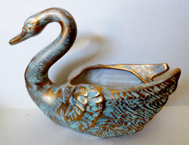 VTG Stangl Pottery Ceramic Large 9.5&quot;H Gold Swan Planter Bowl Brushed 22KT #5032 - £97.47 GBP
