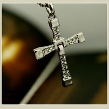 Dom&#39;s Swinging Hinge Stainless Steel Crystal Rhinestone Racer&#39;s Protector Cross  - £63.90 GBP