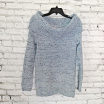 Lauren Conrad Sweater Women&#39;s Medium Blue Marled Off the Shoulder Chenille - £28.06 GBP