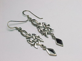 CELTIC KNOT Sterling Silver Vintage EARRINGS with BLACK ONYX - 2.25 inches long - £38.97 GBP