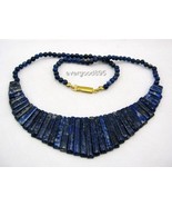 Vintage genuine gemstone deep blue lapis egyptian choker necklace pendan... - $39.99