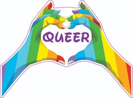 Queer Hands Heart Love Lgbtq+ Gay Lesbian Rainbow Sticker Decal Laptop - £3.88 GBP