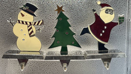 (3) Mantle STOCKING HANGERS Holders Metal Enamel Christmas Tree Snowman ... - $22.72