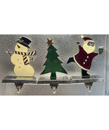 (3) Mantle STOCKING HANGERS Holders Metal Enamel Christmas Tree Snowman ... - £17.86 GBP