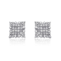 1.00 Carat Princess, Round & Baguette Cut Diamond Cluster Stud Earrings 14K Whit - $707.85