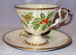 Vintage Decorative Christmas Holly Porcelain Cup and Saucer  - $12.95
