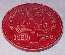 Red Wing Minnesota Pottery Centennial Trivet 1858 1958 Red Burgundy - $49.95