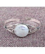 Blue Fire Round Cabochon Rainbow Moonstone Bangle Bracelet 925 Solid Silver - £21.19 GBP