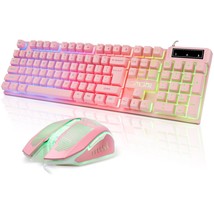 Pink Keyboard and Mouse Gaming Setup USB Wired Kawaii Combo Multi Color RGB Back - £36.75 GBP