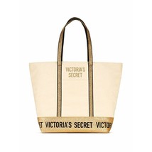 Victoria Secret Pink Beach Tote Bag Purse Diaper Bag Gym Travel Large Beige Gold - £44.76 GBP
