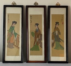 Set of 3 Three Japanese Quing era Silk Paintings Artist Sgd. Framed unde... - £75.44 GBP