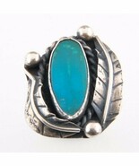 Vintage Silver Ring w/ Flush Set Turquoise (Size 7) Accented by silver L... - $109.45 CAD