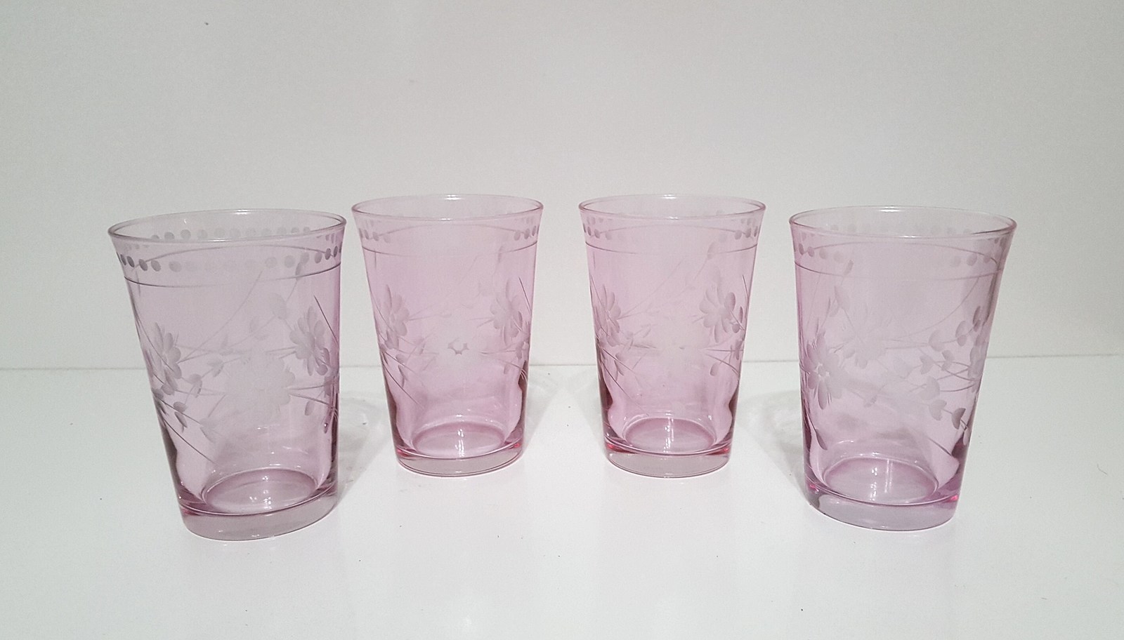 NEW RARE Williams Sonoma Pink Vintage Etched Glass Tumblers 9.75 OZ - $99.99