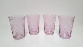 NEW RARE Williams Sonoma Pink Vintage Etched Glass Tumblers 9.75 OZ - £78.62 GBP