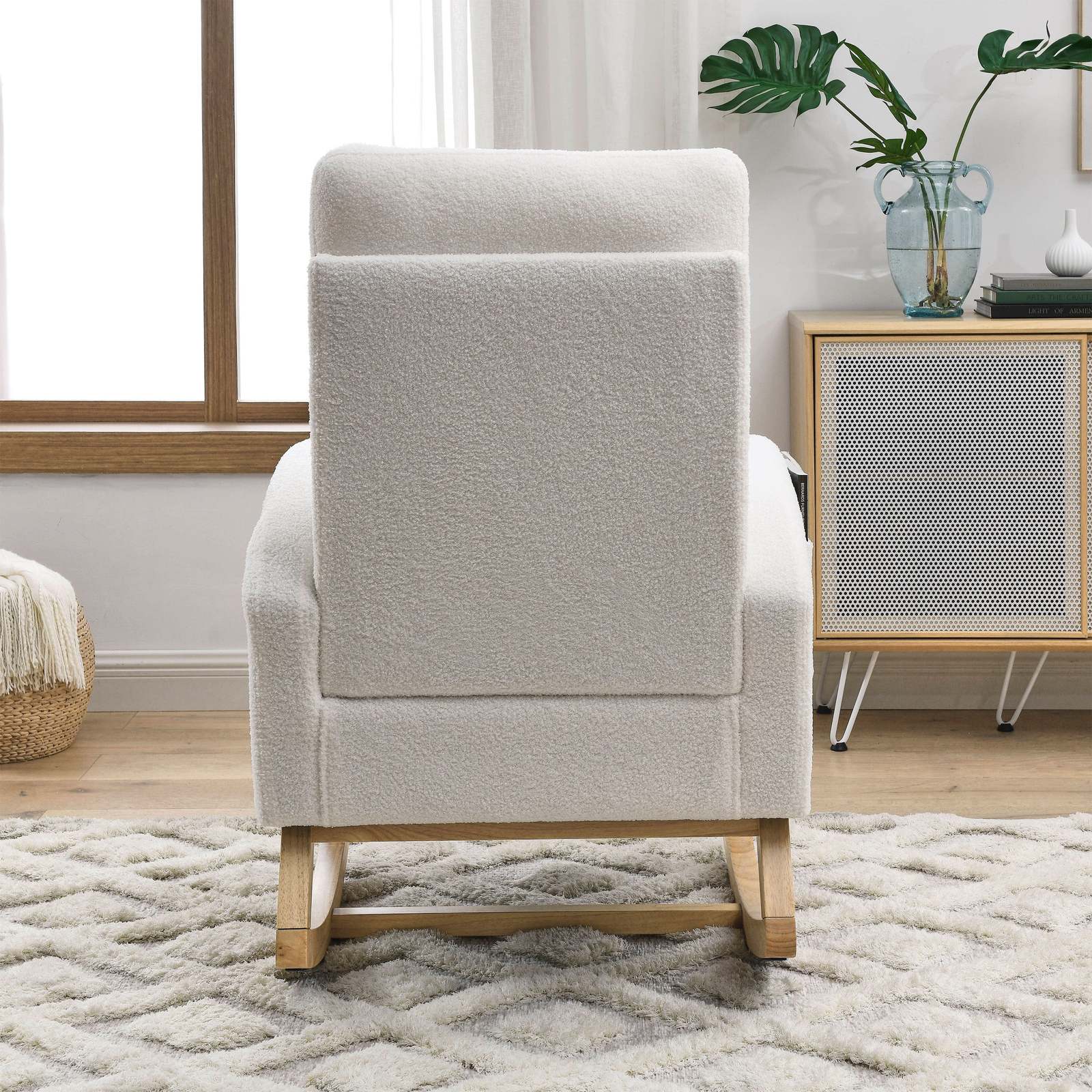 Welike Modern Accent High Back Living Room Lounge Rocking Chair, Ivory Item image 5