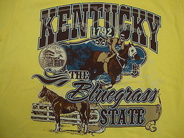 Kentucky Vacation Souvenir &quot;the Bluegrass State&quot; Horse Race Yellow T Shirt M - £10.61 GBP