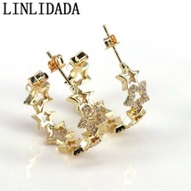 5Pairs Trendy CZ Crystal Pave Star Earrings For Women Golden Cubic Zircon Stars  - £52.48 GBP