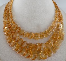 Natural Citrine Beads Round Fancy 3 Line 530 Carats Gemstone Silver Necklace - £204.01 GBP