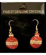 Christmas Bulb Ornament Pierced Earrings Red and Gold Rhinestone New on ... - $20.50 CAD