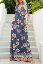 Printed Round Neck Short Sleeve Maxi Dress - £28.33 GBP