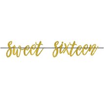 Gold Glitter Sweet Sixteen 16th Birthday Party Script Letter Banner Garland - $8.99