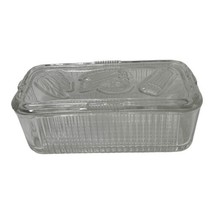 Vintage Federal Glass Ribbed Refrigerator Clear Dish with Lid Vegetable 8” CHIP - £21.25 GBP