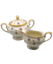Creamer &amp; Sugar Bowl Floral w/ Gold Trim Molly Pitcher by Lamberton Discontinued - £55.95 GBP